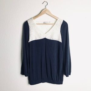 Anthropologie Postmark Lace Wool Blend V-neck Top